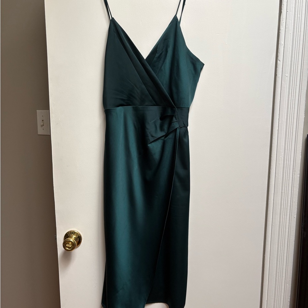 Lulu's Deep Green Asymmetrical Wrap Dress